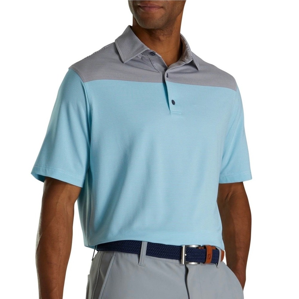 FootJoy Golf Polo Mens‎ XL Blue Grey Striped Whitehawk Ranch Performance Shirt